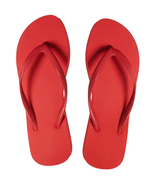 Photo of Red Flip Flops Isolated on White Background