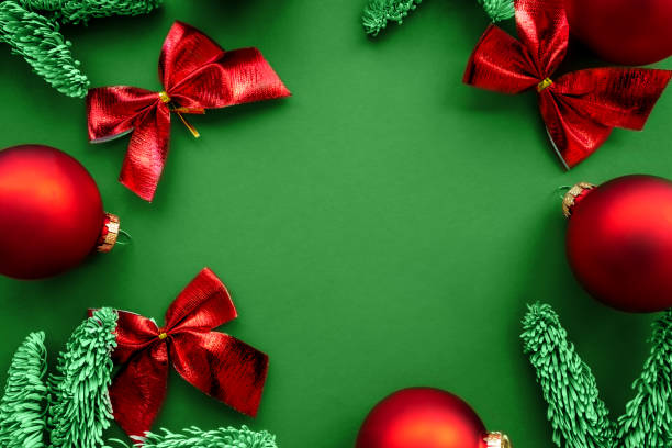 istock Christmas composition.  Background green color  with  decorations.  Copy space.  Holiday concept. 1178512840