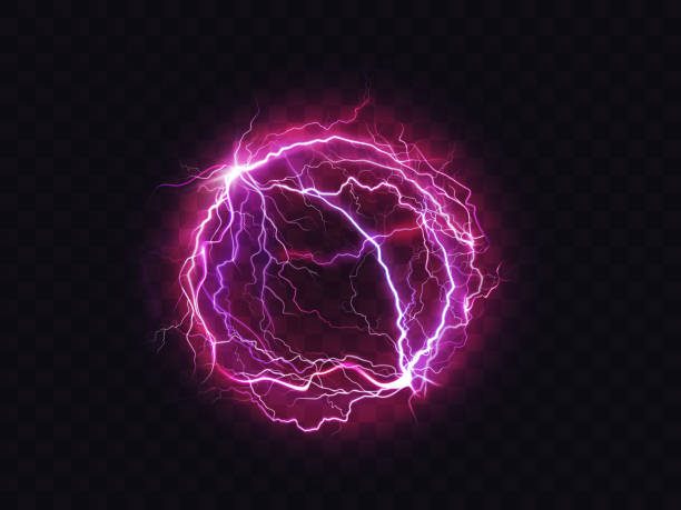 ilustrações de stock, clip art, desenhos animados e ícones de electric ball lightning circle strike impact place - lightning storm electricity thunderstorm