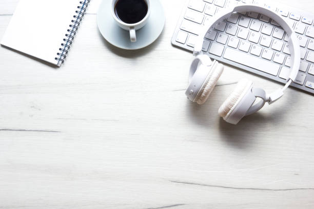 istock Office desk table with supplies. Flat lay Business workplace and objects. Top view. Copy space for text 1178513711