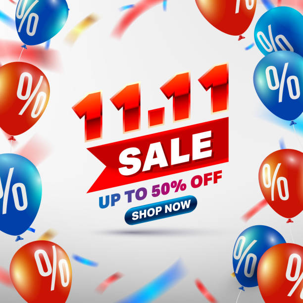 11.11 day sale poster or flyer design.Singles Day sale banner concept with red and blue balloon.Sale promotion advertising Brochures,Poster or Banner for November 11 shopping day.Vector illustration 11.11 day sale poster or flyer design.Singles Day sale banner concept with red and blue balloon.Sale promotion advertising Brochures,Poster or Banner for November 11 shopping day.Vector illustration number 11 stock illustrations