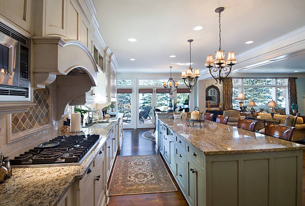 Kitchen and great room stock photo