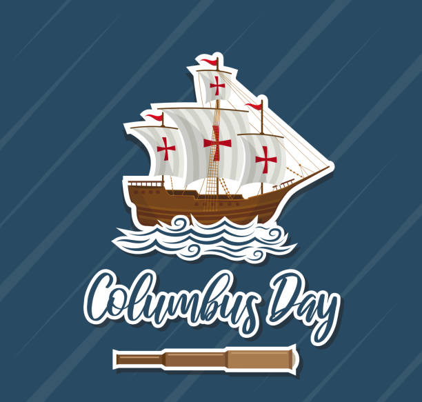 Columbus Day card, paper sign. Vector Columbus Day card, paper sign. Vector illustration. EPS10 replica santa maria ship stock illustrations