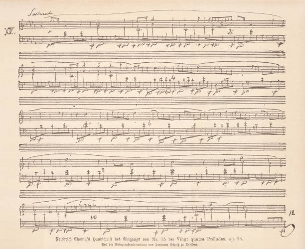 originalmanuskript von frédéric chopin (1810-1849), faksimile, veröffentlicht 1885 - writing instrument illustrations stock-grafiken, -clipart, -cartoons und -symbole