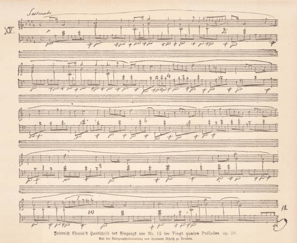 ilustraciones, imágenes clip art, dibujos animados e iconos de stock de manuscrito original de frédéric chopin (1810-1849), facsímil, publicado en 1885 - 1849