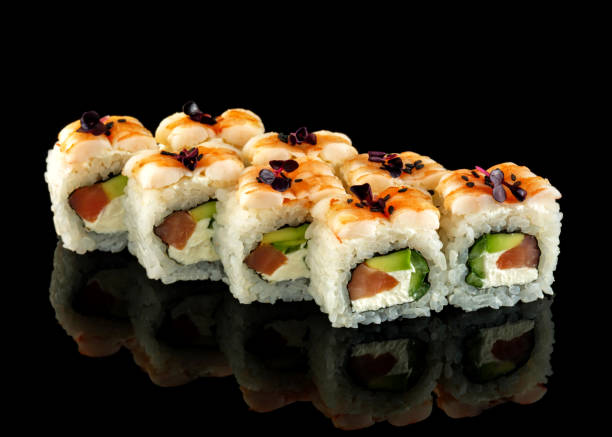 istock Set sushi roll. Traditional Japanese cuisine. Isolated on black background 1178518875