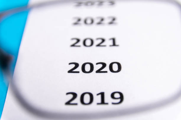 istock List of recent years on white paper. Focus on 2020. View through glasses Copy Space 1178519132