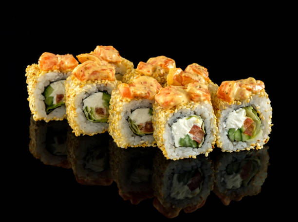 istock Set sushi roll. Traditional Japanese cuisine. Isolated on black background 1178519702