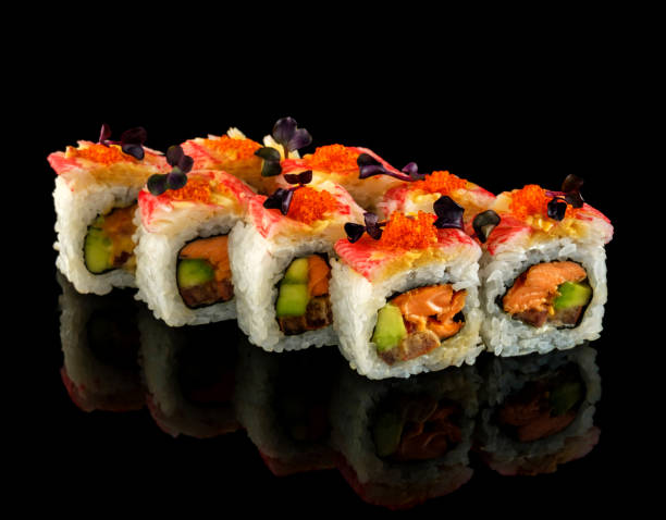 istock Set sushi roll. Traditional Japanese cuisine. Isolated on black background 1178520517