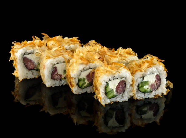 istock Set sushi roll. Traditional Japanese cuisine. Isolated on black background 1178520636
