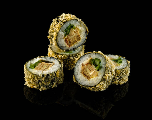 istock Set sushi roll. Traditional Japanese cuisine. Isolated on black background 1178520818