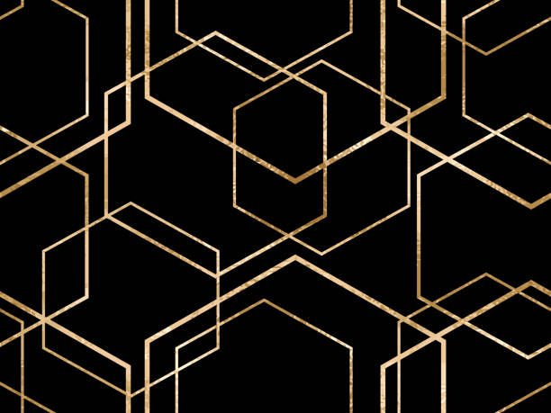 istock Seamless geometric gold foil polygons pattern. Metallic golden hexagon abstract background 1178521053
