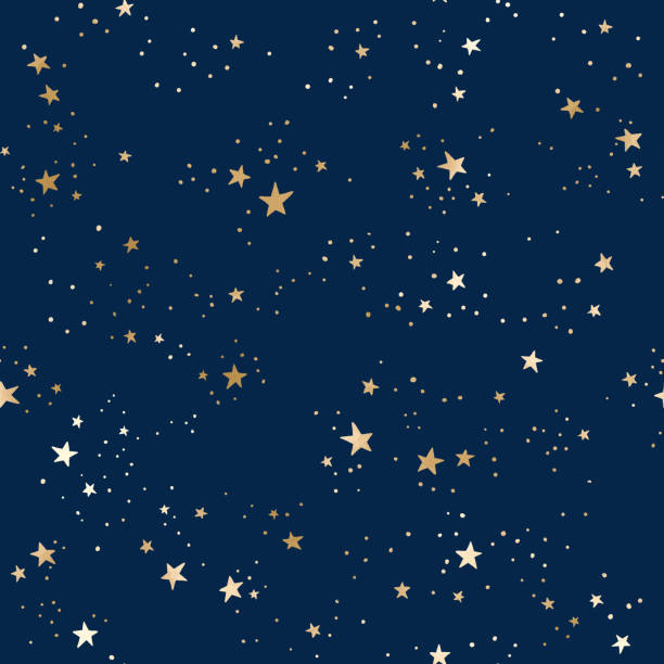 Seamless blue space pattern with gold constellations and stars Vector seamless galaxy blue pattern with gold constellations and stars. Golden space background stars space texture stock illustrations
