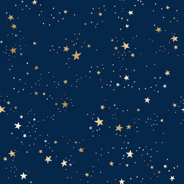 Vector illustration of Seamless blue space pattern with gold constellations and stars