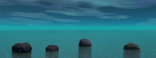Meditation and stone landscape blue - 3D rendering stock photo