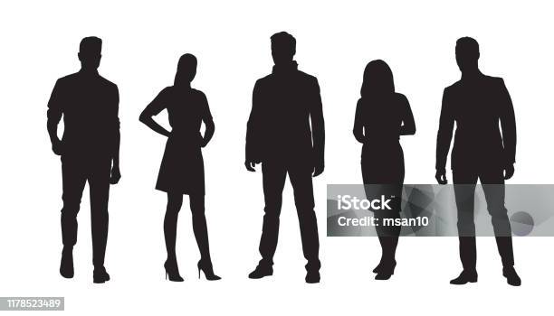 Business People Group Of Standing Businessmen And Businesswomen Set Of Isolated Vector Silhouettes Stock Illustration - Download Image Now