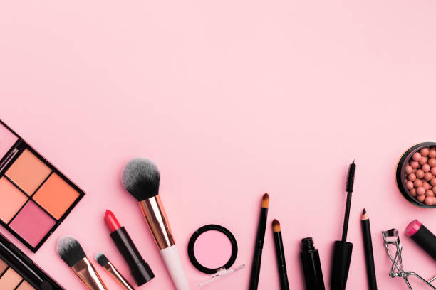 istock Organic cosmetics for makeup banner on light pink background 1178523655