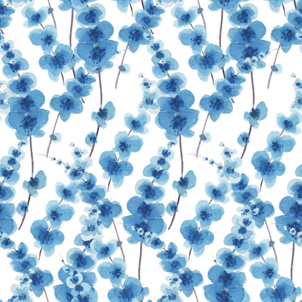 istock Seamless watercolor background of blue flowers. 1178523910