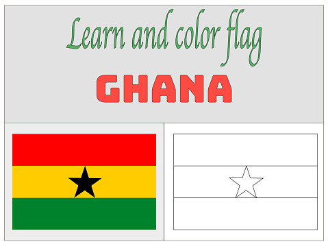 교육 및 학습을위한 가나 국기 색칠 공부 책 원래 색상과 비율 단순히 벡터 일러스트 국가에서 플래그 세트 공휴일에 대한 스톡 벡터 아트  및 기타 이미지 - Istock