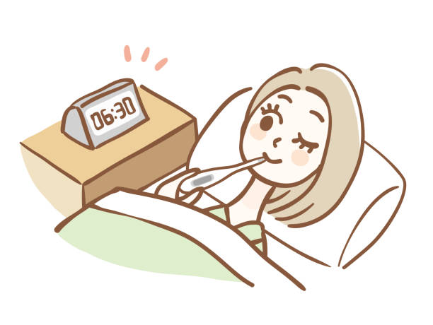 ilustrações de stock, clip art, desenhos animados e ícones de a woman who measures basal body temperature immediately after getting up - wakening