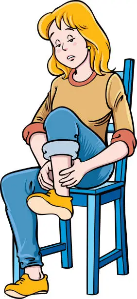 Vector illustration of Young woman suffering from legs pain.