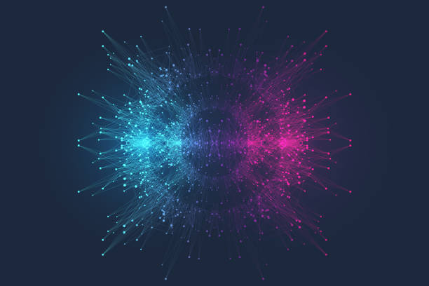 ilustrații de stoc cu conceptul de tehnologie cuantică a calculatoarelor. inteligența artificială de învățare profundă. vizualizarea algoritmilor big data pentru afaceri, știință, tehnologie. valurile curg, puncte, linii. ilustrație vectorială cuantică. - cuantă