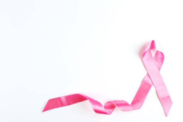 istock Silk pink awareness ribbon on isolated white background 1178527213