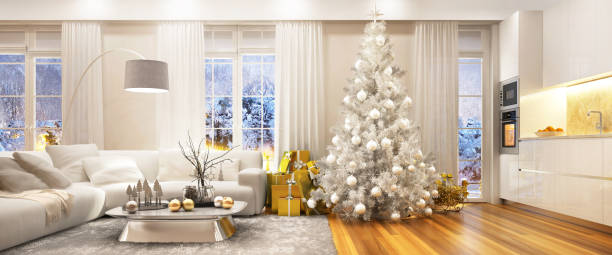 natale in una bella casa - window christmas christmas tree winter foto e immagini stock