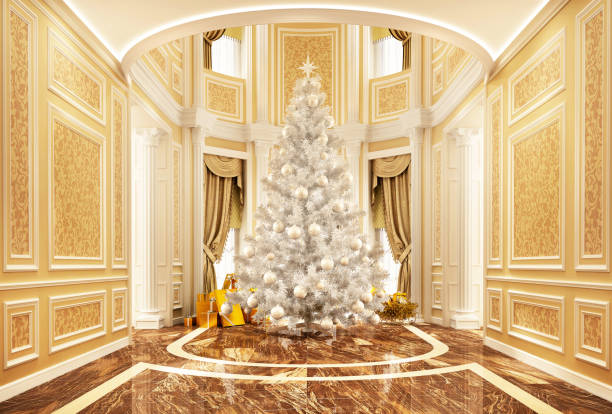 美しい家のクリスマスツリー - 玄関ホール 写真 ストックフォトと画像