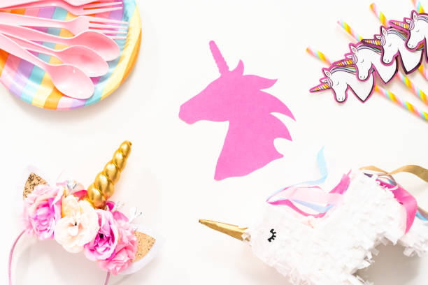 istock Objects for unicorn themed kids birthday party 1178528453