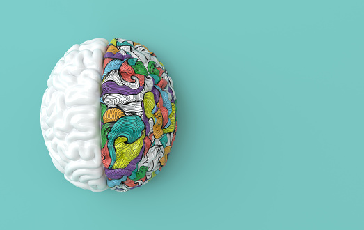 3d cerebro de representación de fondo de la plantilla de la ilustración. El concepto de inteligencia, lluvia de ideas, idea creativa, mente humana, inteligencia artificial. photo