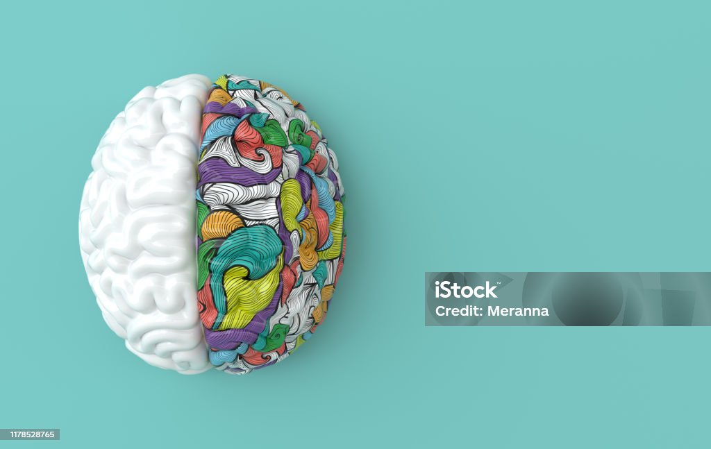 3d brain rendering illustration template background. The concept of intelligence, brainstorm, creative idea, human mind, artificial intelligence. Creativity Stock Photo