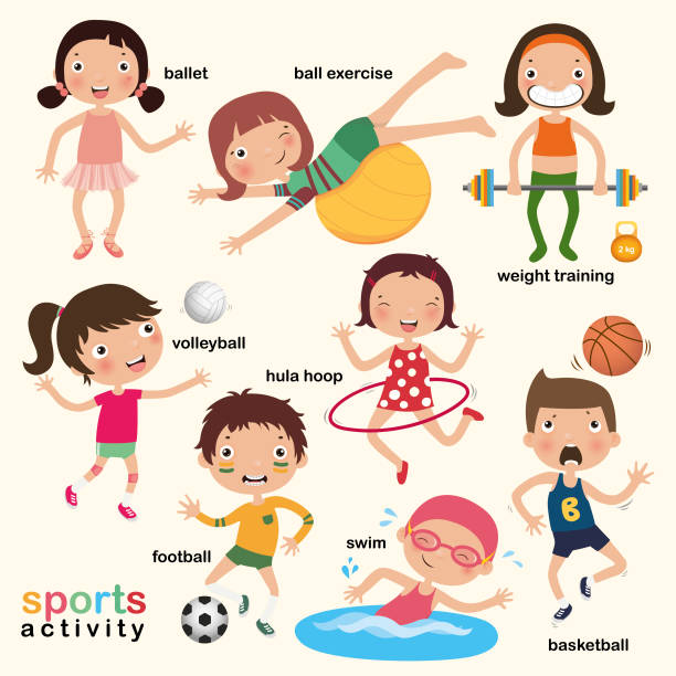 sport for kids collection, vector, illustration summer sport for kids collection, outdoor, vector, illustration hula dancer stock illustrations