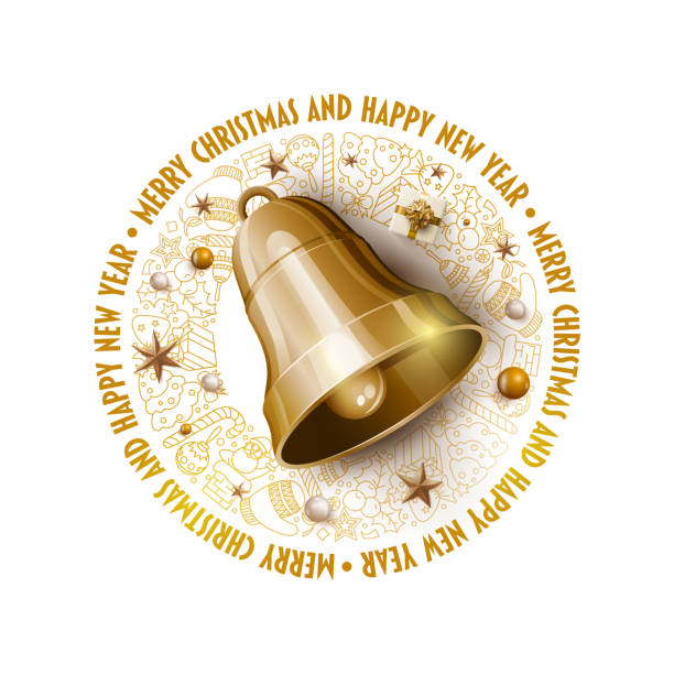 Golden Christmas Bell Christmas and New Year greeting card design. vector art illustration