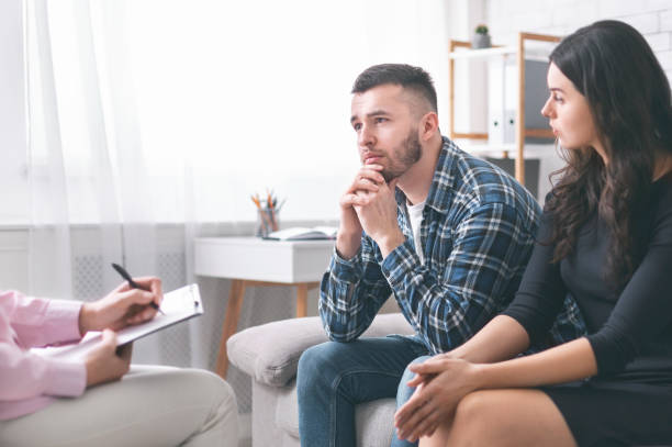 istock Young grumpy couple at marital counseling therapy 1178532923