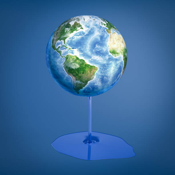 istock 3d rendering of earth globe with blue thick liquid melting off on blue background 1178533031