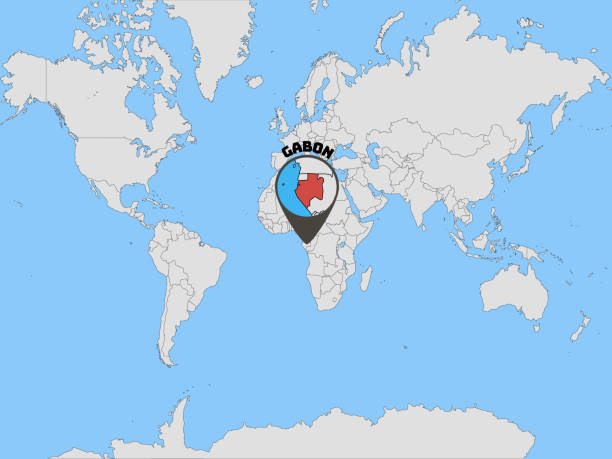 Gabon Silhouette On Global World Map With All Continents Europe Africa Gabon Silhouette On Global World Map With All Continents Europe Africa Asia America 