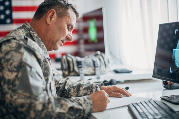 US soldier working in army headquarters