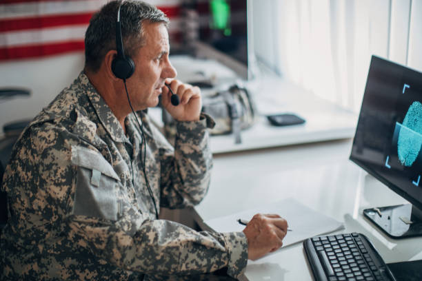istock Man US soldier in headquarters office 1178533945