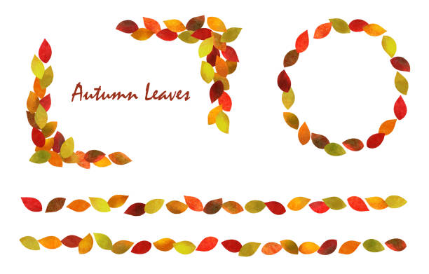 ilustrações de stock, clip art, desenhos animados e ícones de autumn leaves frame set (watercolor pencil texture) - autumn leaf white background land