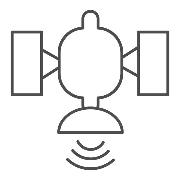 illustrazioni stock, clip art, cartoni animati e icone di tendenza di icona della linea sottile satellitare. illustrazione vettoriale di trasmissione isolata su bianco. design globale dello stile del contorno della connessione, progettato per il web e l'app. eps 10. - satellite global positioning system surveillance satellite dish