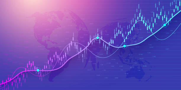 illustrazioni stock, clip art, cartoni animati e icone di tendenza di grafico di trading in borsa o forex nel concetto grafico per investimenti finanziari o tendenze economiche business idea design. contesto finanziario mondiale. illustrazione vettoriale. - stock exchange chart stock market investment