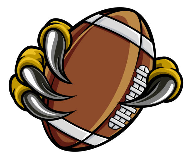 Eagle Bird Monster Claw Holding Football Ball Eagle, bird or monster claw or talons holding an American football ball. Sports graphic. talon stock illustrations