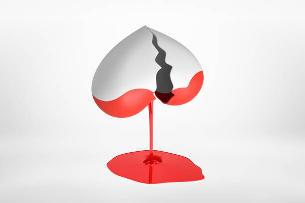 istock 3d rendering of a broken heart turned upside down with red paint pouring on white background 1178543645