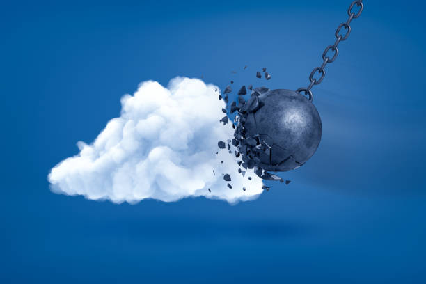 istock 3d rendering of metal chained ball crashing white cloud on blue background 1178543730