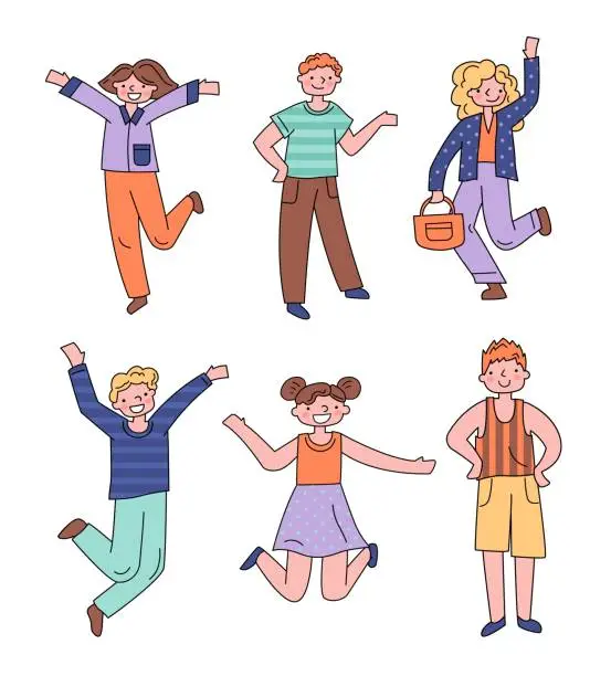 Vector illustration of Happy excited people are jumping. flat design style