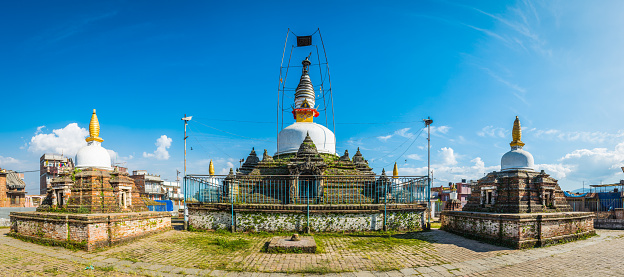 The historic stupas of Chilancho in Kirtipur, the ancient Newar city in Kathmandu, Nepal's vibrant capital city.