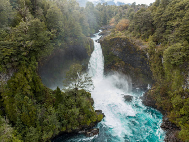 Aerial view of Huilo Huilo waterfall
