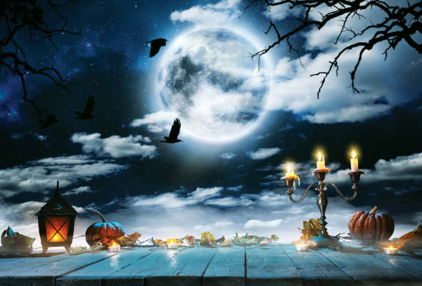 istock Spooky horror background with empty wooden planks 1178548375
