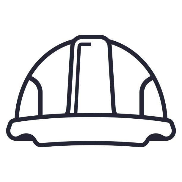 검은 색 라인에서 흰색 헬멧 아이콘 - protective workwear hat violence construction stock illustrations